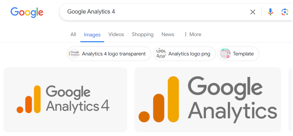 Google Analytics 4 as a result in Google SERP.